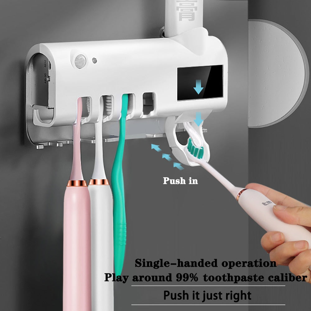 Wall-Mounted UV Toothbrush Sterilizer and Toothpaste Dispenser