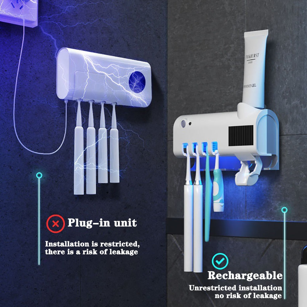 Wall-Mounted UV Toothbrush Sterilizer and Toothpaste Dispenser