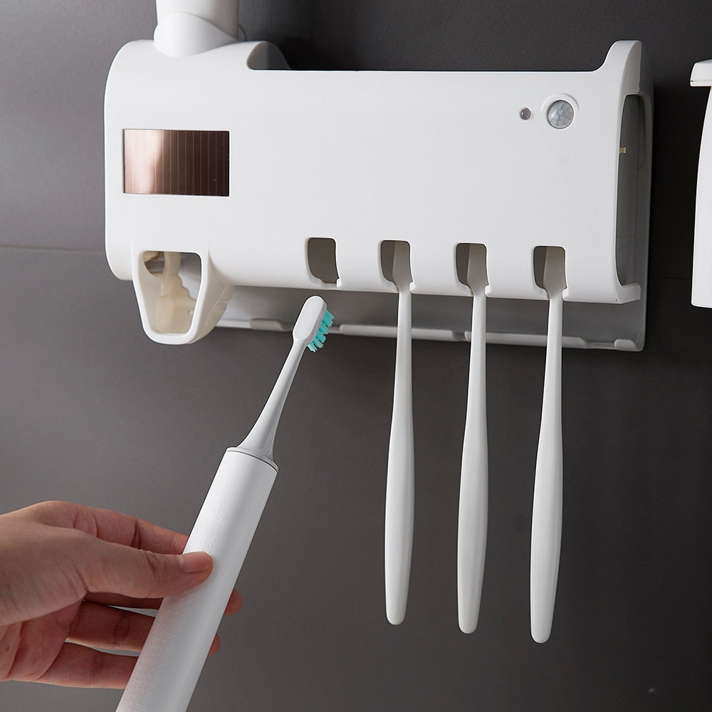 Wall-Mounted UV Toothbrush Sterilizer and Toothpaste Dispenser