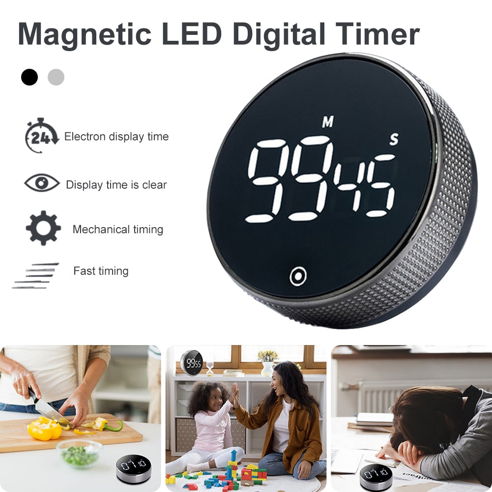 Digital Kitchen Timer Magnetic LED Kids Classroom Countdown