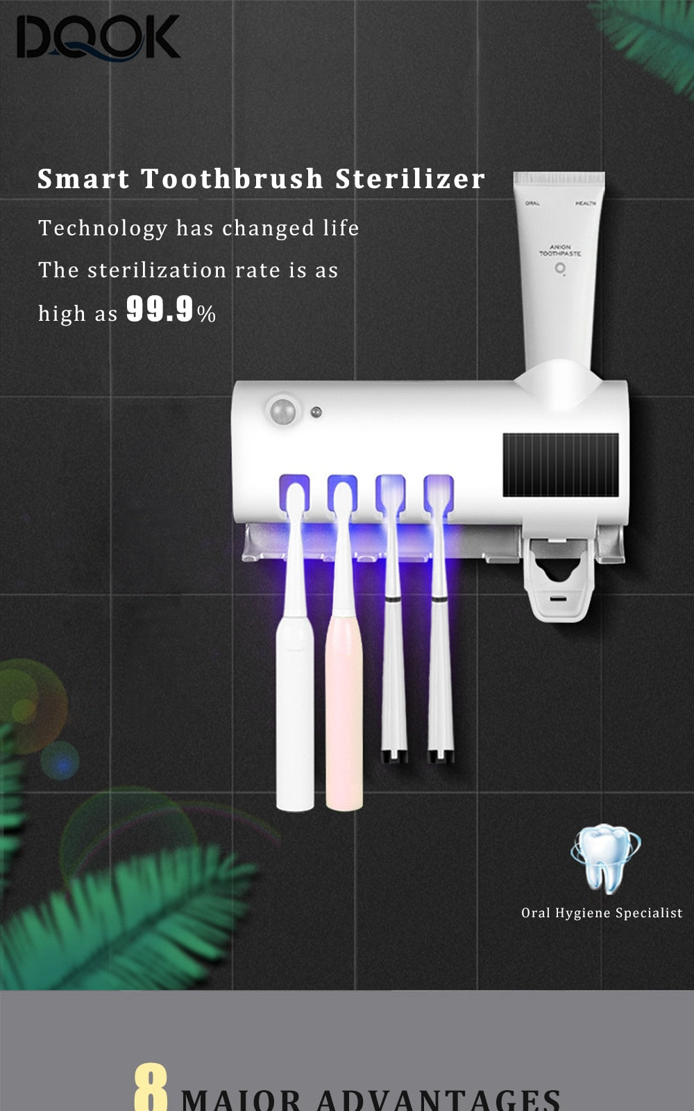 Wall-Mounted UV Toothbrush Sterilizer and Toothpaste Dispenser